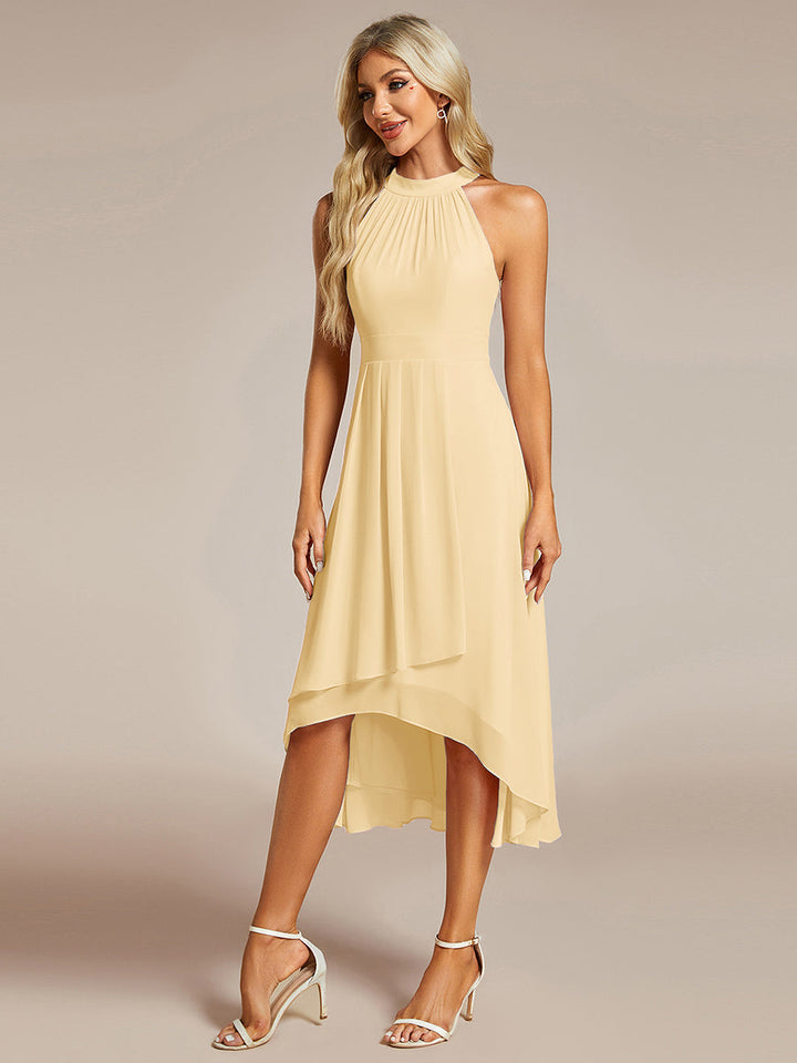 ever POSIE|Midi Halter Neck Chiffon Wedding Guest Dress with Sleeveless and A-Line