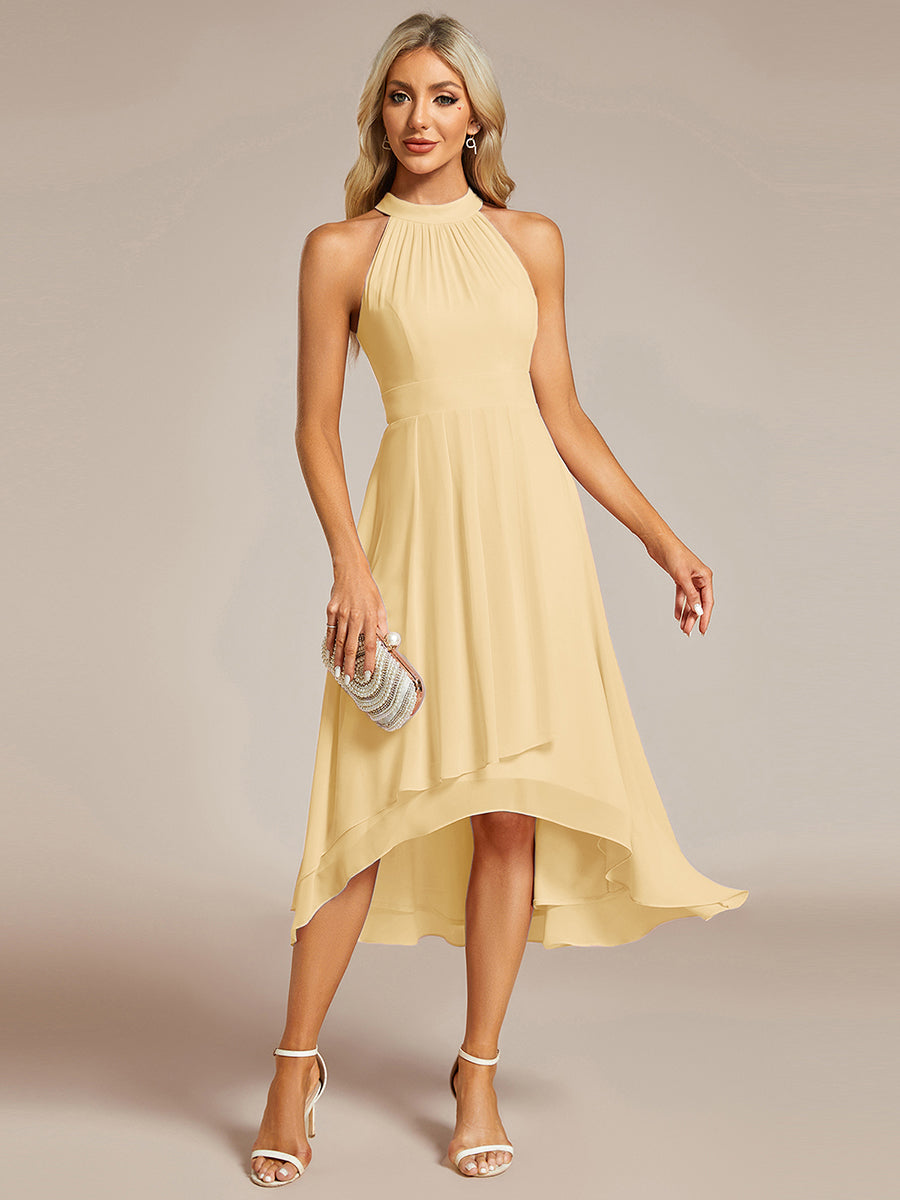 ever POSIE|Midi Halter Neck Chiffon Wedding Guest Dress with Sleeveless and A-Line