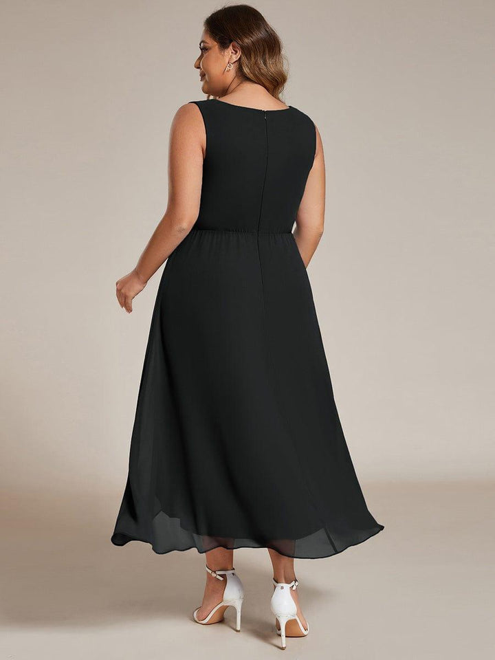pretty IRYS|Sleeveless V-Neck High Low Plus Size Wedding Guest Dress with Floral Applique