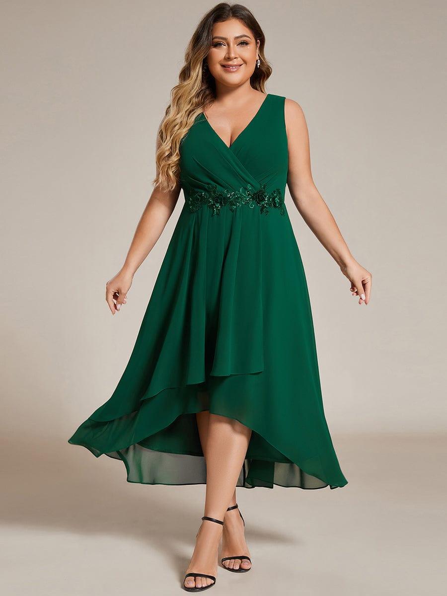 ever IRYS|Sleeveless V-Neck High Low Wedding Guest Dress with Floral Applique