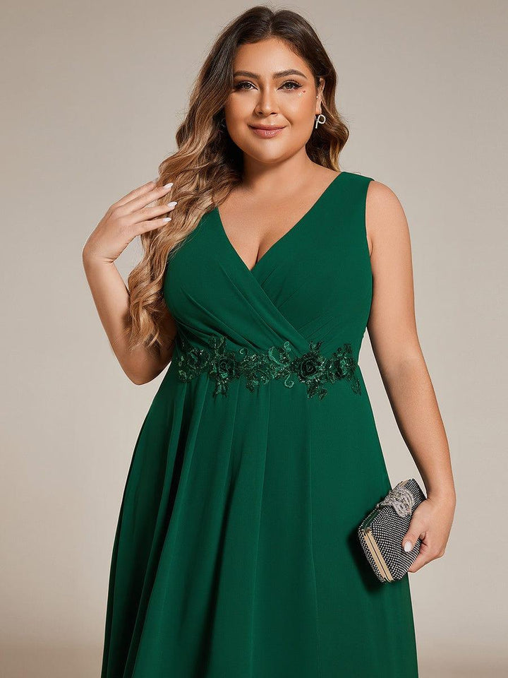 ever IRYS|Sleeveless V-Neck High Low Wedding Guest Dress with Floral Applique