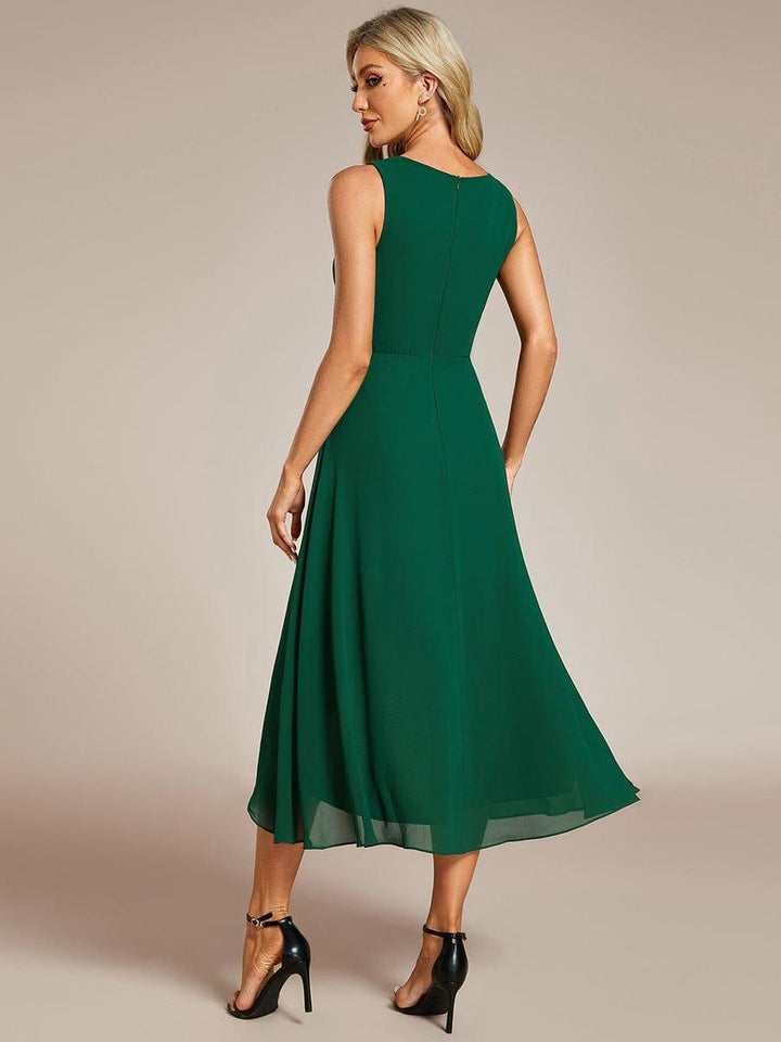 ever IRYS|Sleeveless V-Neck High Low Wedding Guest Dress with Floral Applique