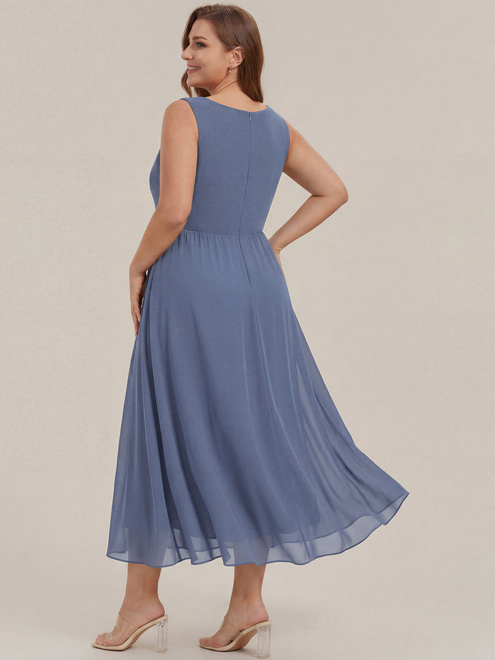 ever IRYS|Sleeveless V-Neck High Low Wedding Guest Dress with Floral Applique