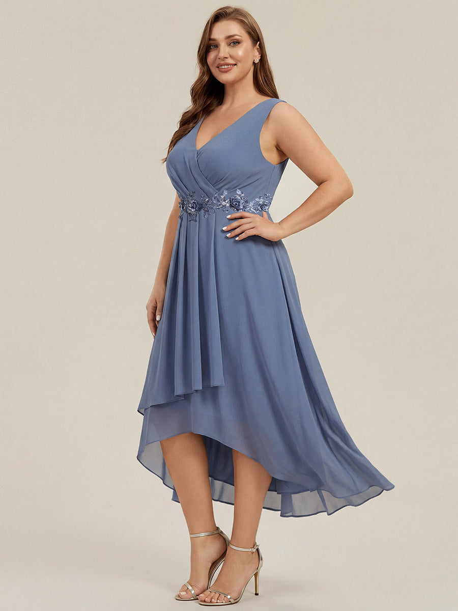 pretty IRYS|Sleeveless V-Neck High Low Plus Size Wedding Guest Dress with Floral Applique
