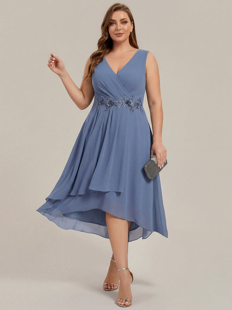 pretty IRYS|Sleeveless V-Neck High Low Plus Size Wedding Guest Dress with Floral Applique