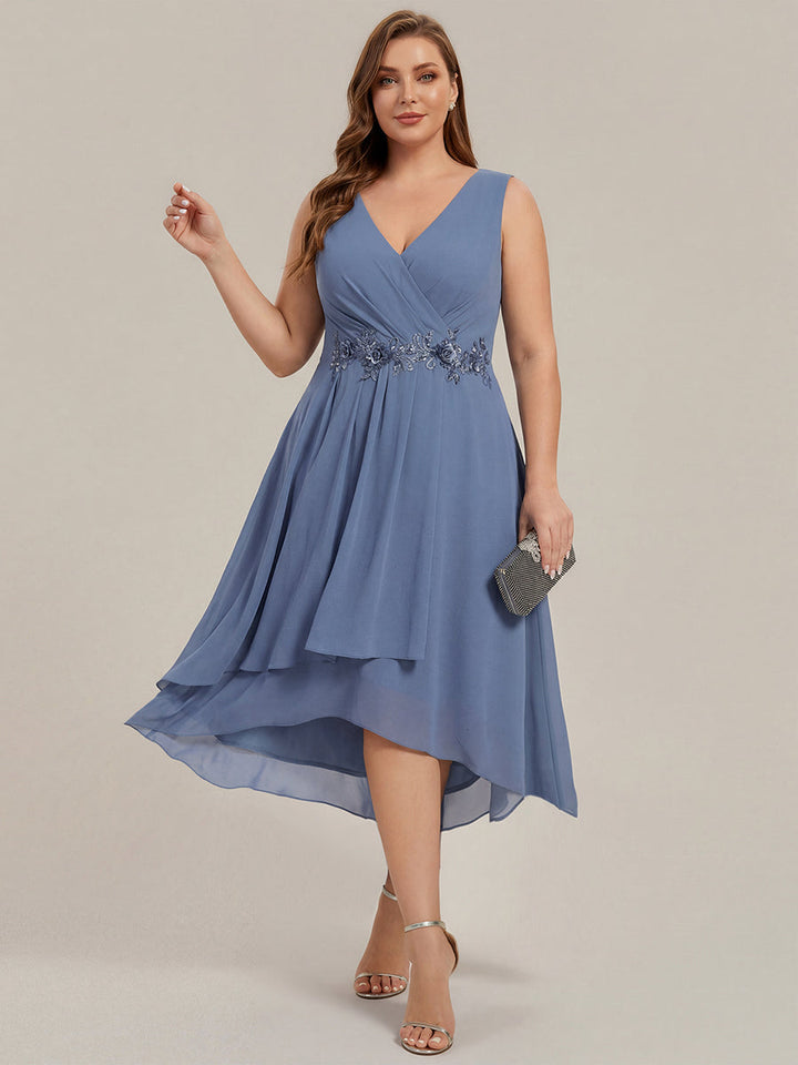 pretty IRYS|Sleeveless V-Neck High Low Plus Size Wedding Guest Dress with Floral Applique