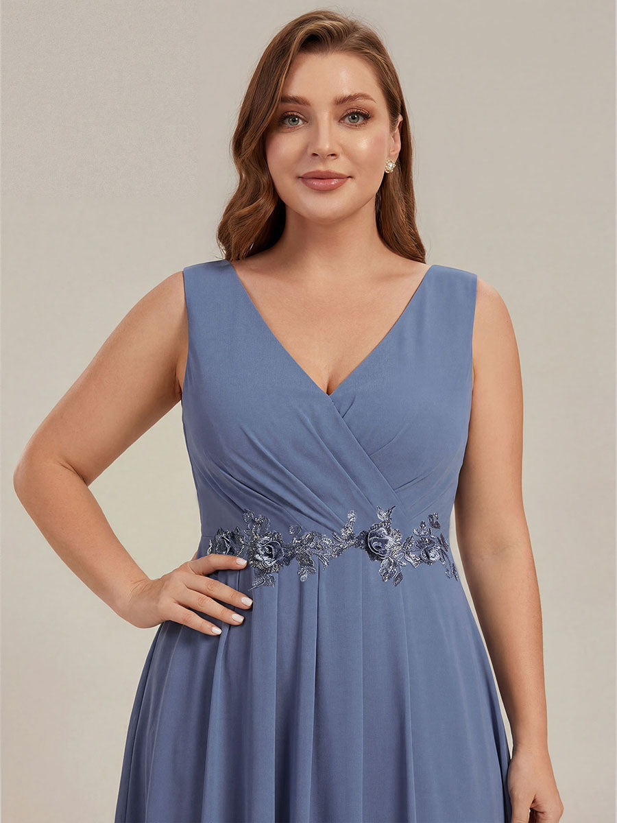 ever IRYS|Sleeveless V-Neck High Low Wedding Guest Dress with Floral Applique