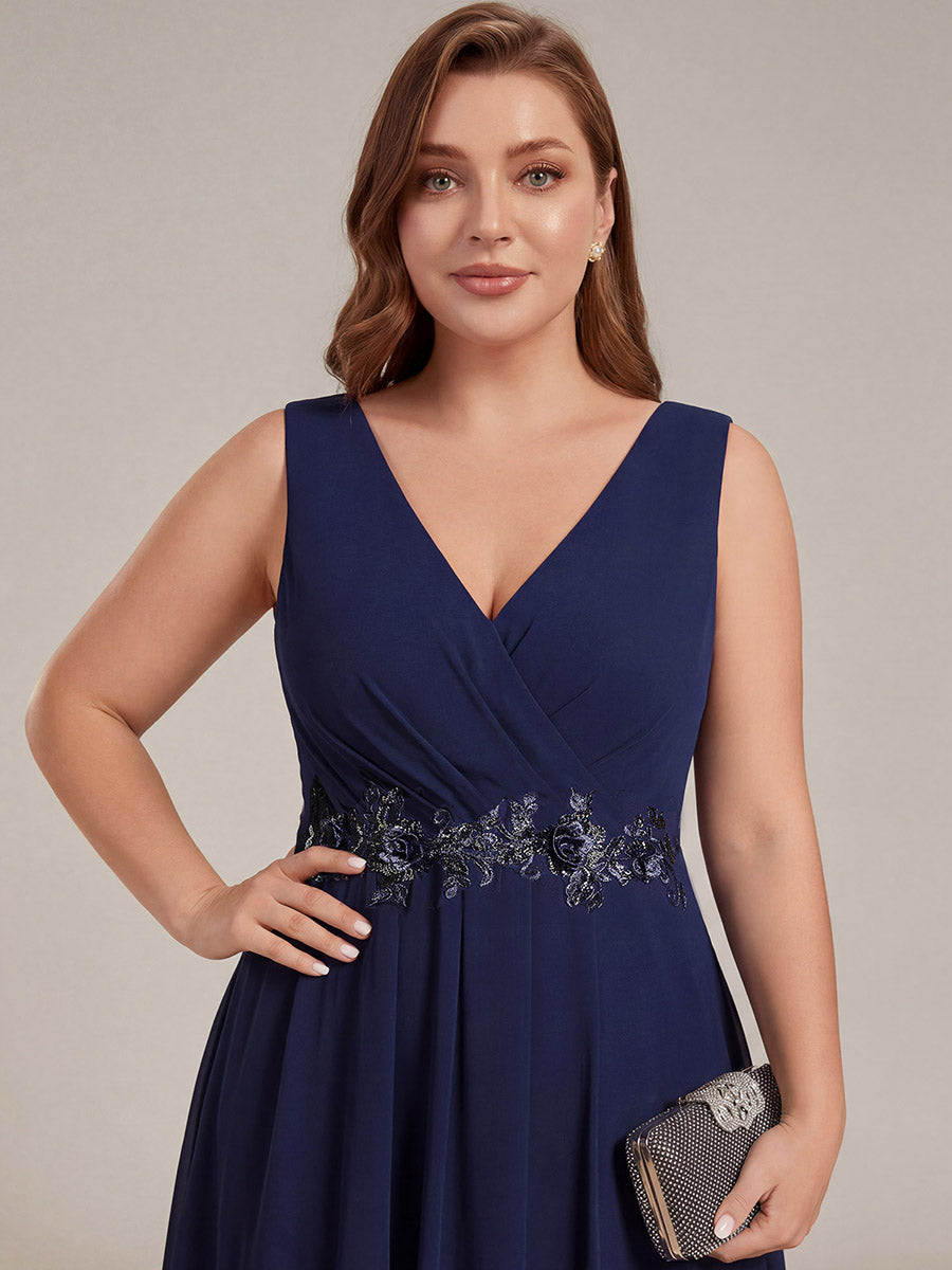 pretty IRYS|Sleeveless V-Neck High Low Plus Size Wedding Guest Dress with Floral Applique