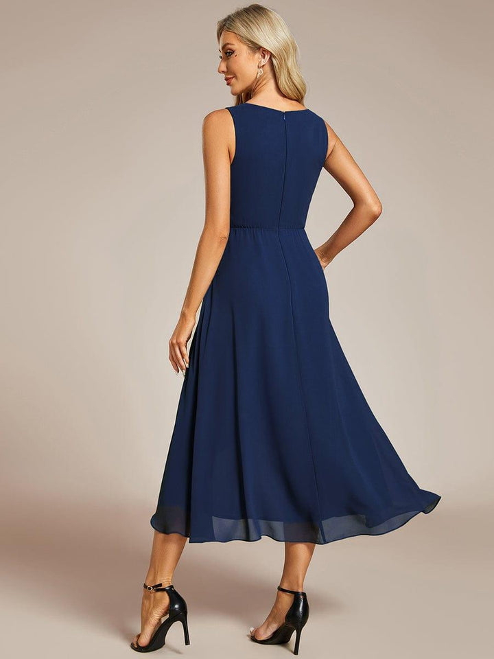 ever IRYS|Sleeveless V-Neck High Low Wedding Guest Dress with Floral Applique