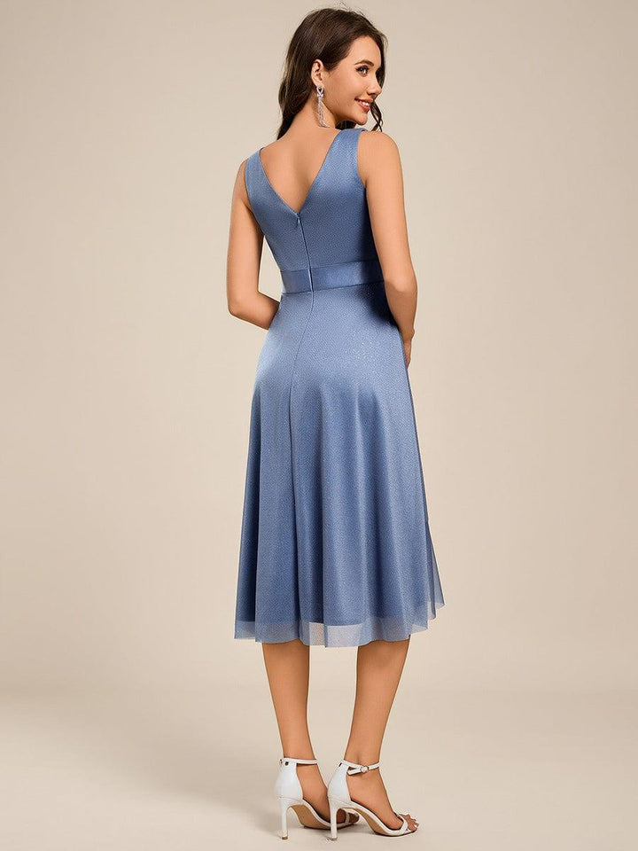 ever AZARIA|Glitter Sleeveless Deep V-Neck A-Line Midi Wedding Guest Dress