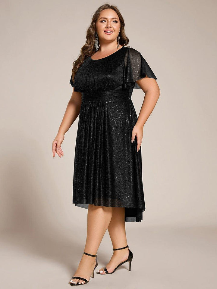 ever CLARYN|Glitter Short Sleeves Round Neck Midi Wedding Guest Dress