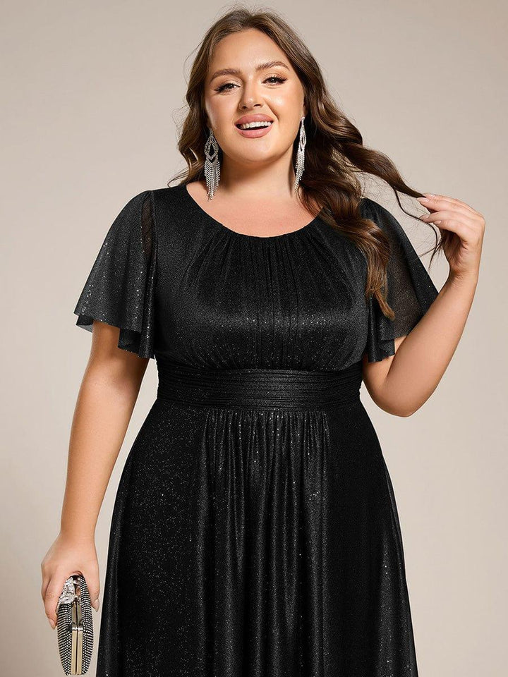 ever CLARYN|Glitter Short Sleeves Round Neck Midi Wedding Guest Dress