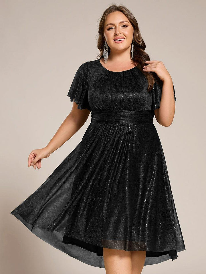 pretty CLARYN|Plus Size Sequin Round Neck Asymmetrical Midi Wedding Guest Dress