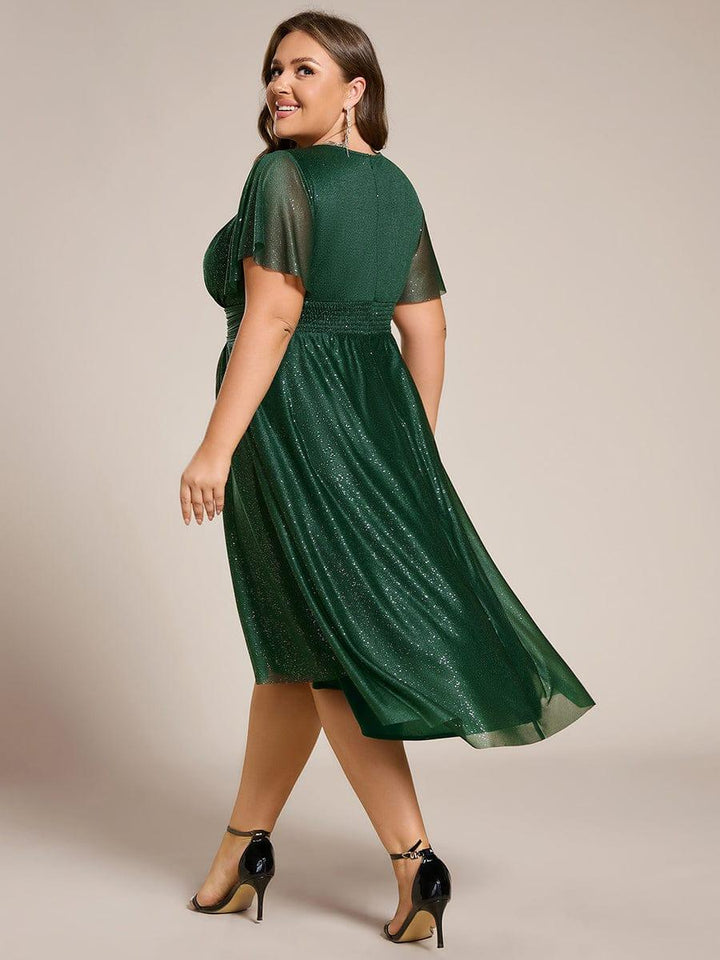 ever CLARYN|Glitter Short Sleeves Round Neck Midi Wedding Guest Dress
