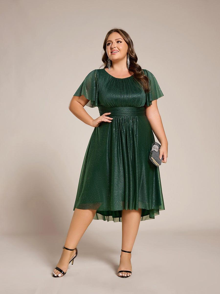 ever CLARYN|Glitter Short Sleeves Round Neck Midi Wedding Guest Dress