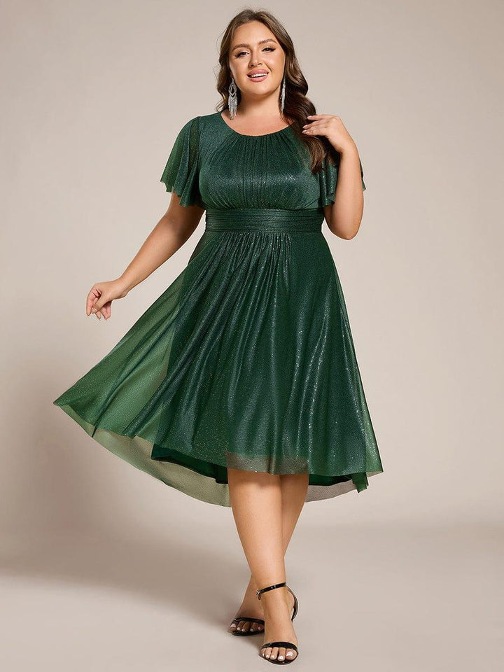 ever CLARYN|Glitter Short Sleeves Round Neck Midi Wedding Guest Dress
