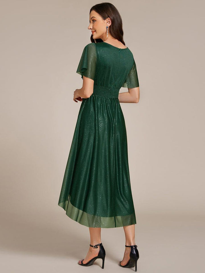ever CLARYN|Glitter Short Sleeves Round Neck Midi Wedding Guest Dress
