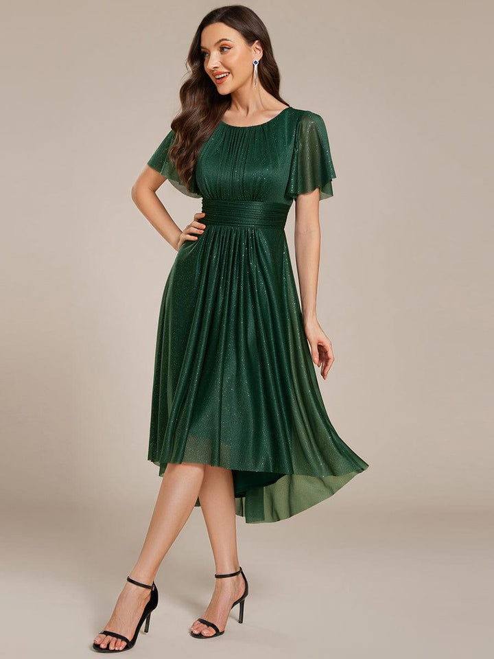 ever CLARYN|Glitter Short Sleeves Round Neck Midi Wedding Guest Dress