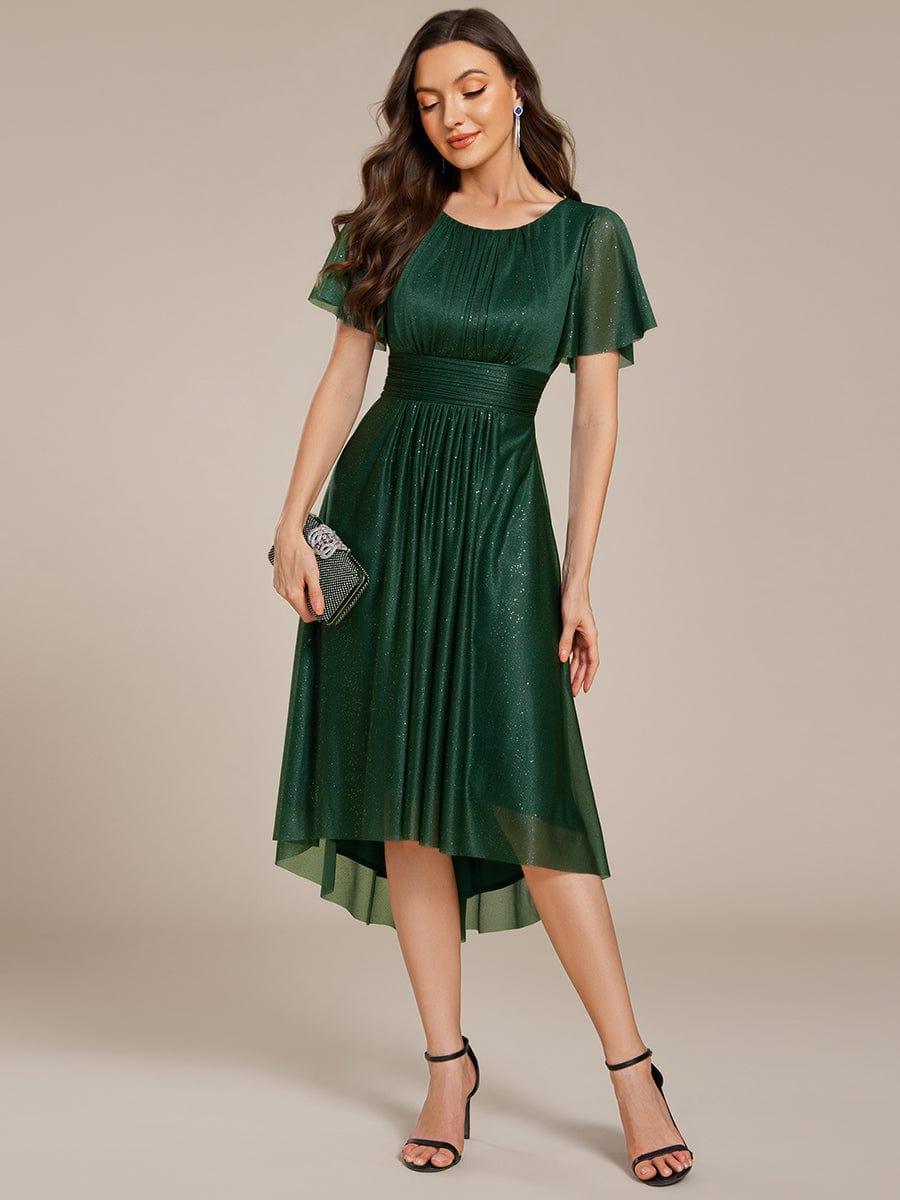 ever CLARYN|Glitter Short Sleeves Round Neck Midi Wedding Guest Dress