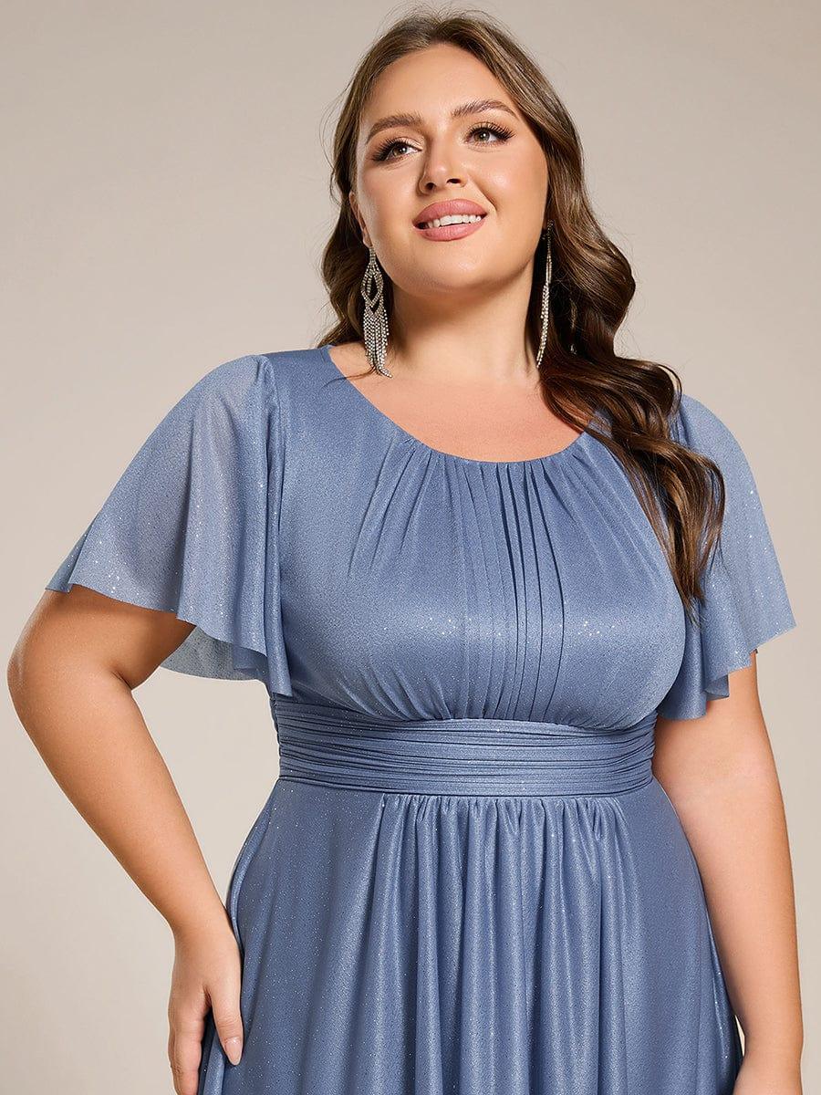 pretty CLARYN|Plus Size Sequin Round Neck Asymmetrical Midi Wedding Guest Dress