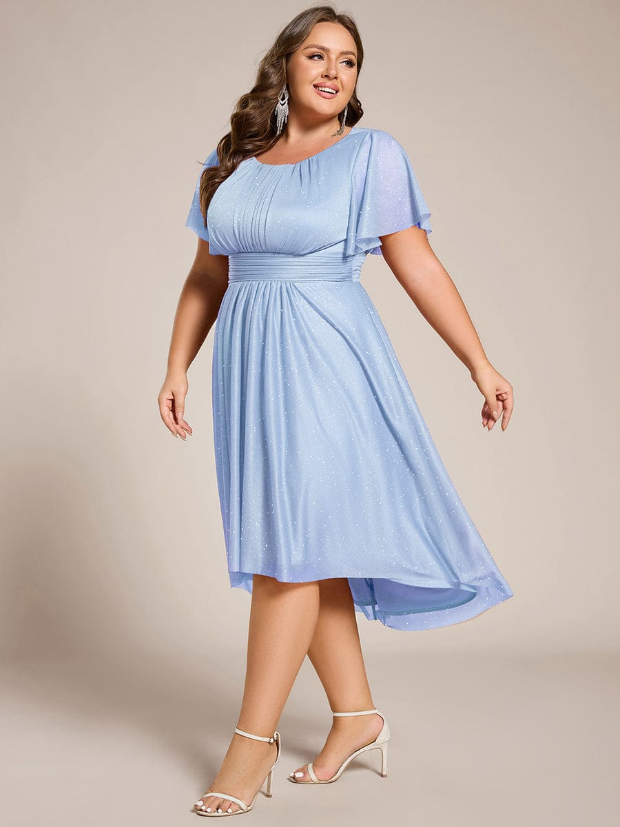 ever CLARYN|Glitter Short Sleeves Round Neck Midi Wedding Guest Dress