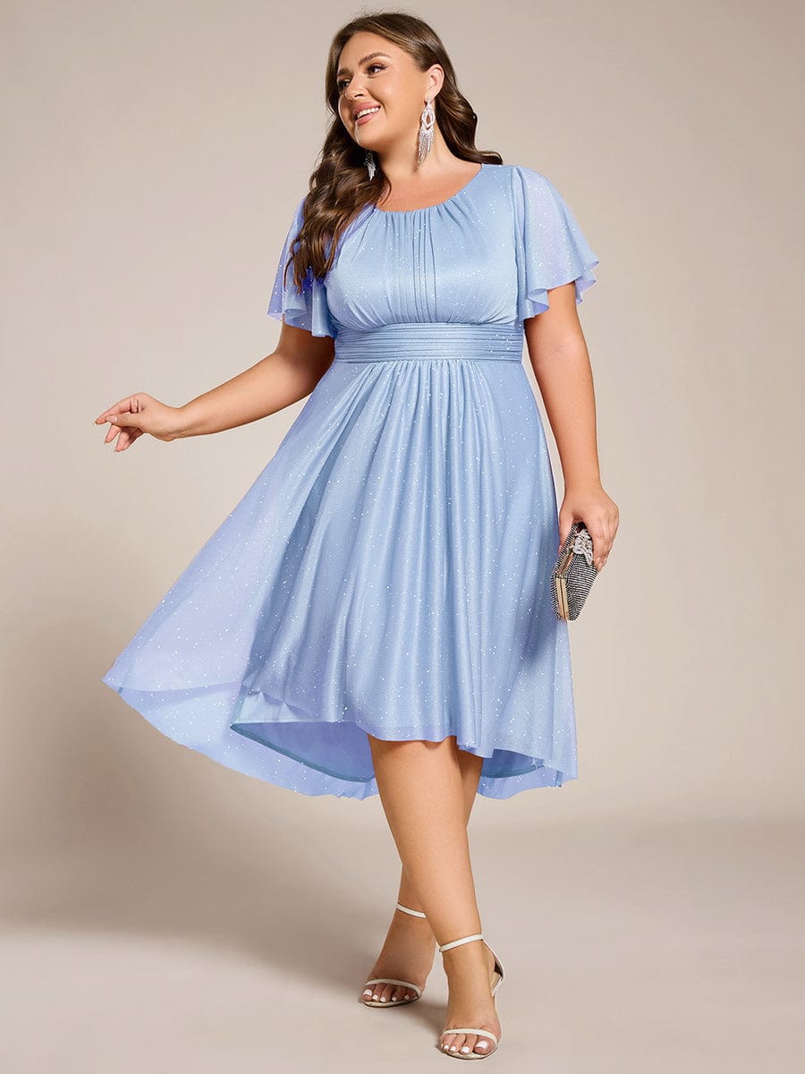 pretty CLARYN|Plus Size Sequin Round Neck Asymmetrical Midi Wedding Guest Dress