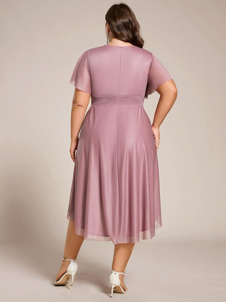 pretty CLARYN|Plus Size Sequin Round Neck Asymmetrical Midi Wedding Guest Dress