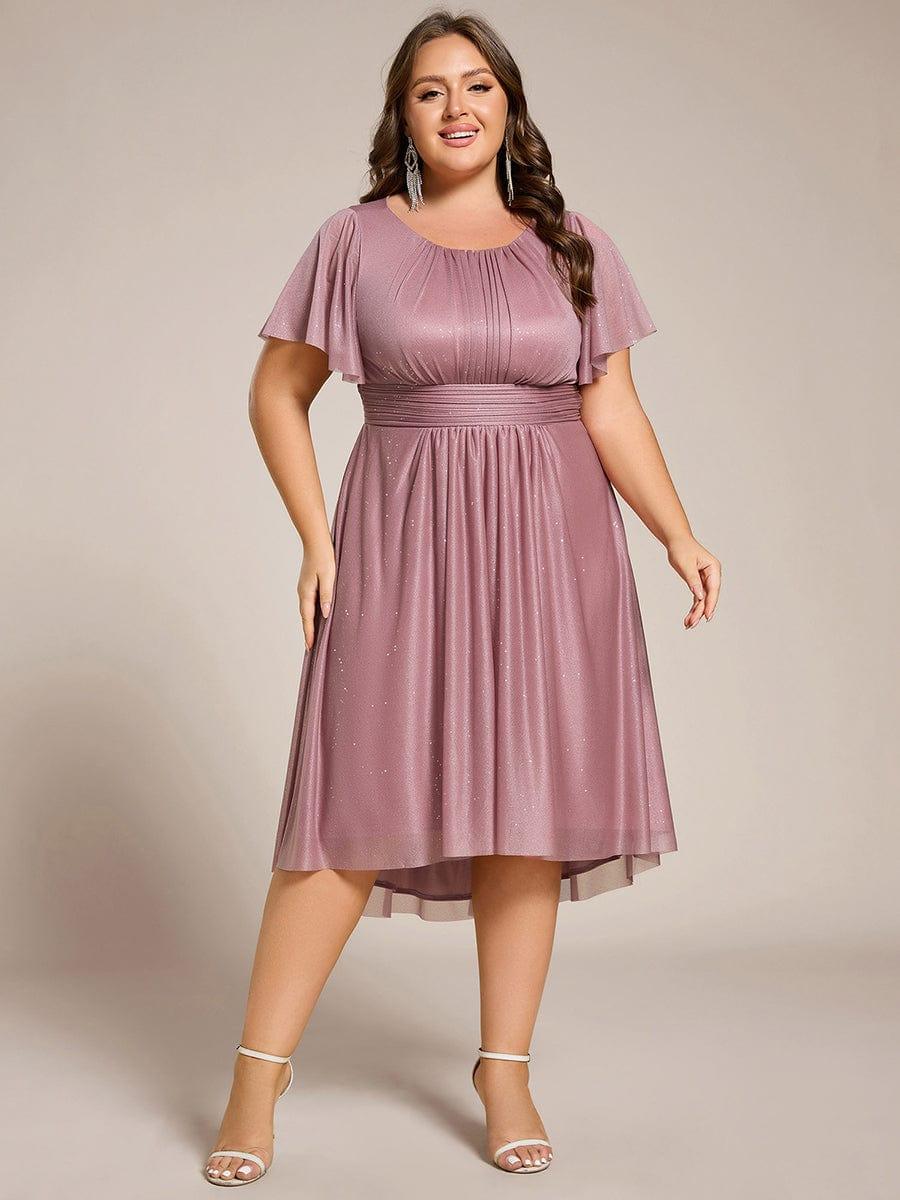 ever CLARYN|Glitter Short Sleeves Round Neck Midi Wedding Guest Dress
