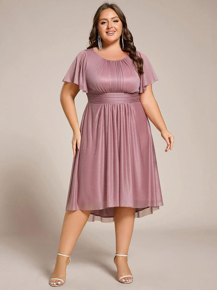 ever CLARYN|Glitter Short Sleeves Round Neck Midi Wedding Guest Dress