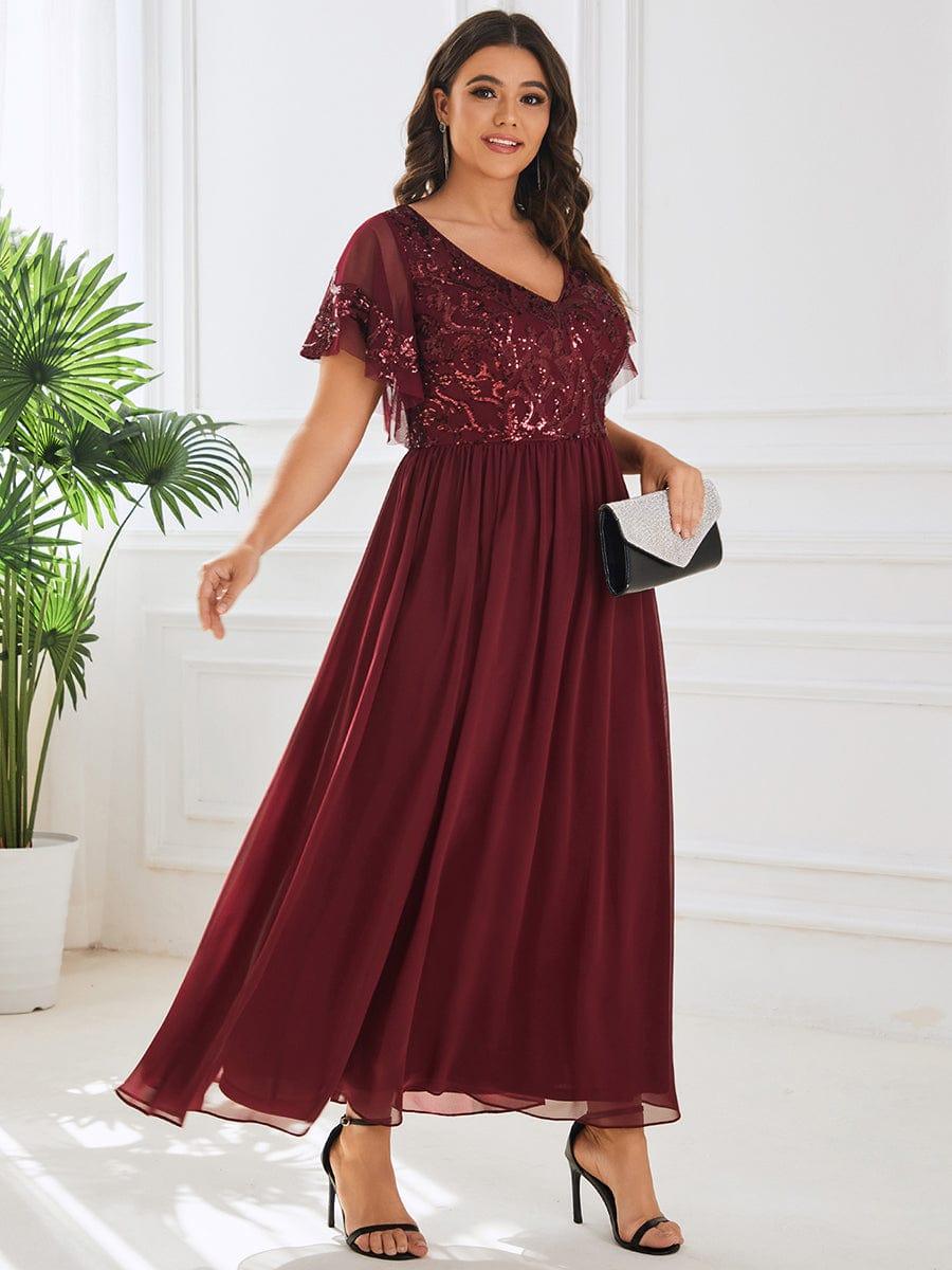 ever HAZEL|Short Sleeve V-Neck Sequin Chiffon A-Line Mother of the Bride Dress