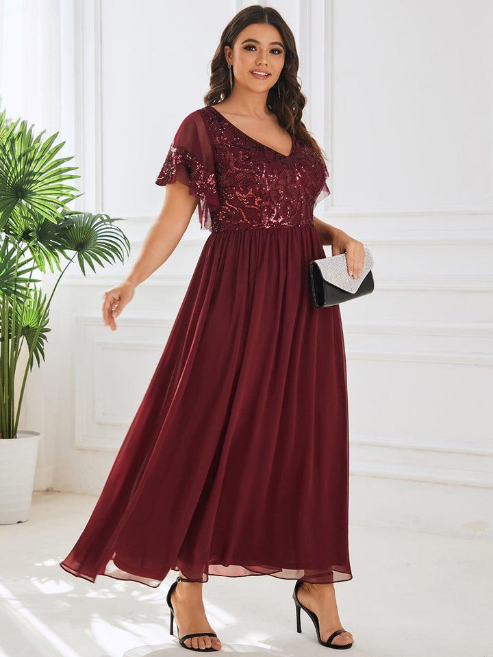 ever HAZEL|Short Sleeve V-Neck Sequin Chiffon A-Line Mother of the Bride Dress