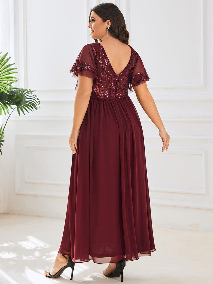 ever HAZEL|Short Sleeve V-Neck Sequin Chiffon A-Line Mother of the Bride Dress