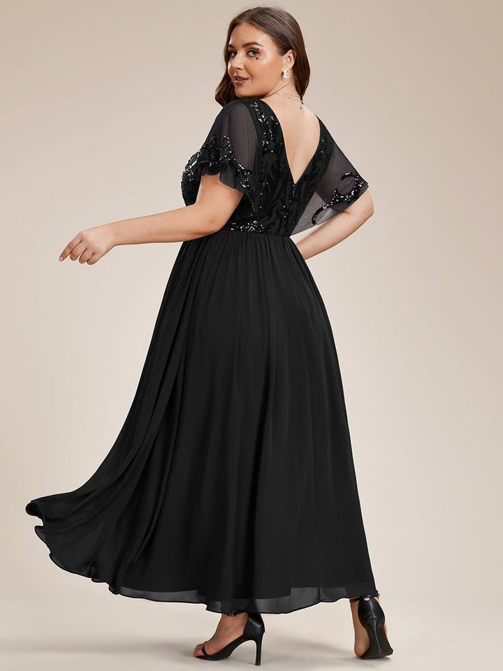 ever HAZEL|Short Sleeve V-Neck Sequin Chiffon A-Line Mother of the Bride Dress