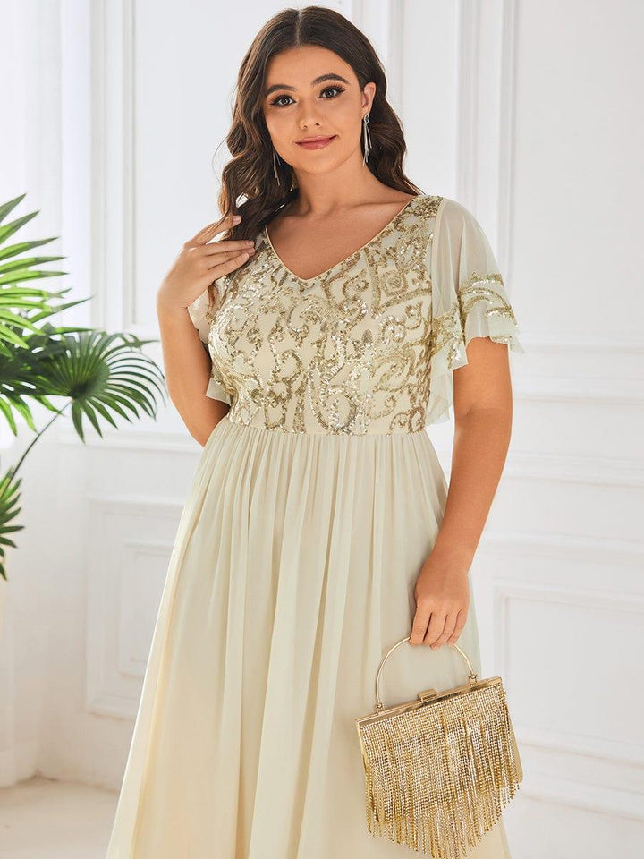 ever HAZEL|Short Sleeve V-Neck Sequin Chiffon A-Line Mother of the Bride Dress