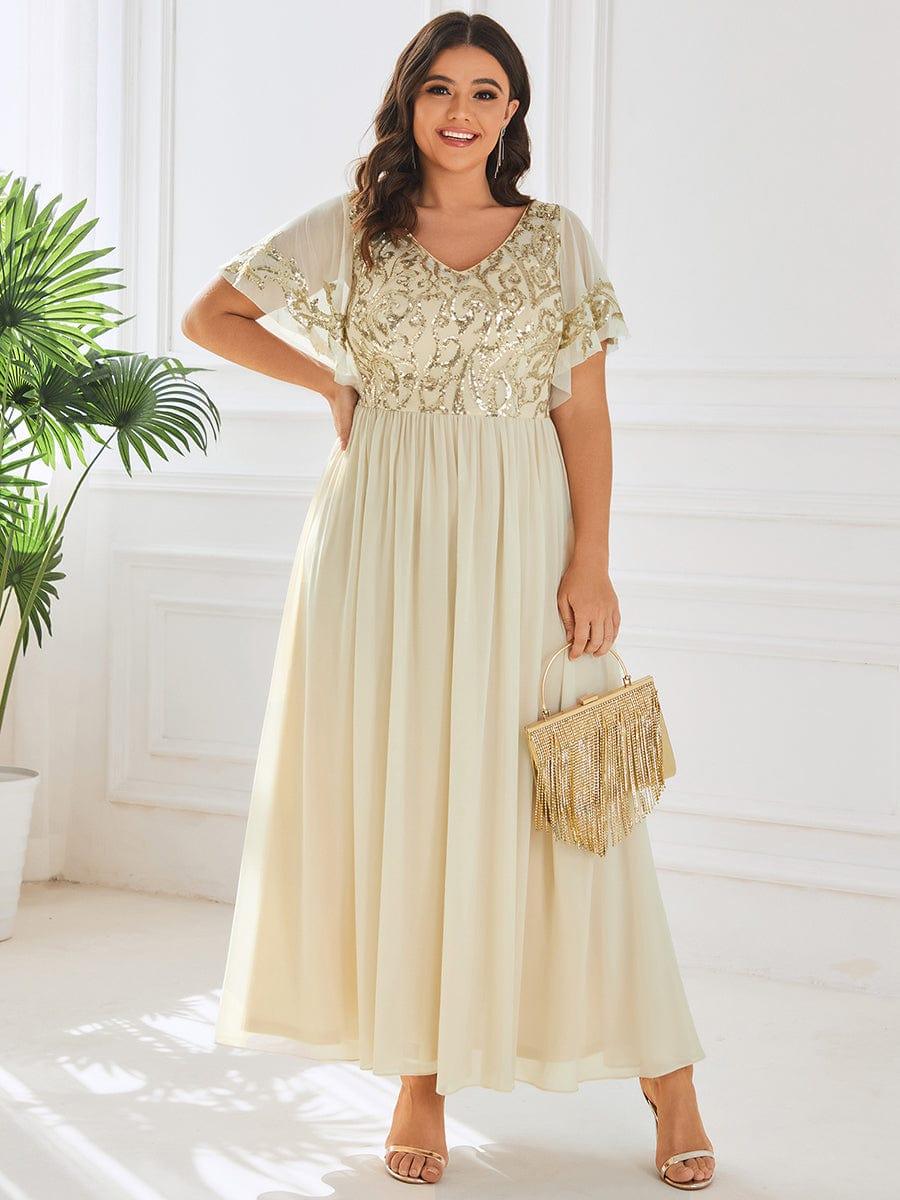 ever HAZEL|Short Sleeve V-Neck Sequin Chiffon A-Line Mother of the Bride Dress