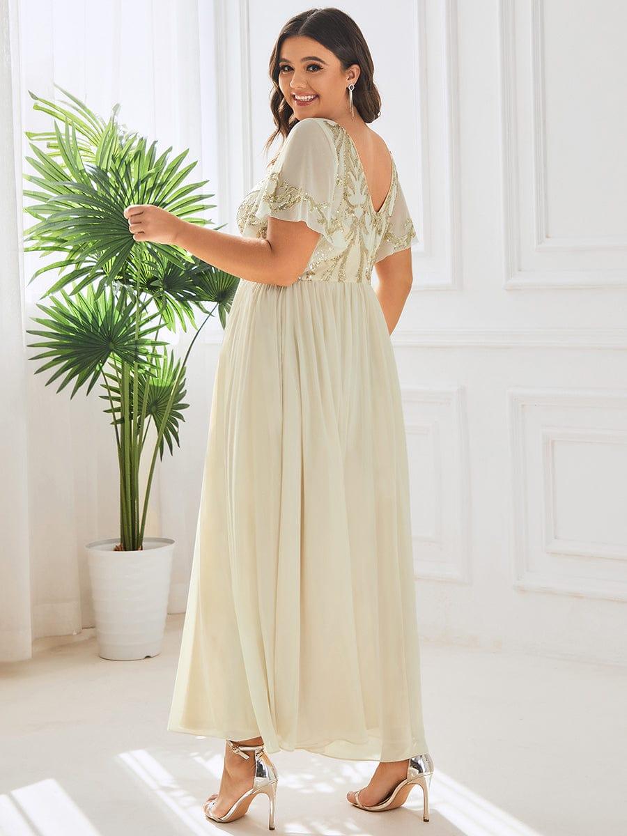 ever HAZEL|Short Sleeve V-Neck Sequin Chiffon A-Line Mother of the Bride Dress