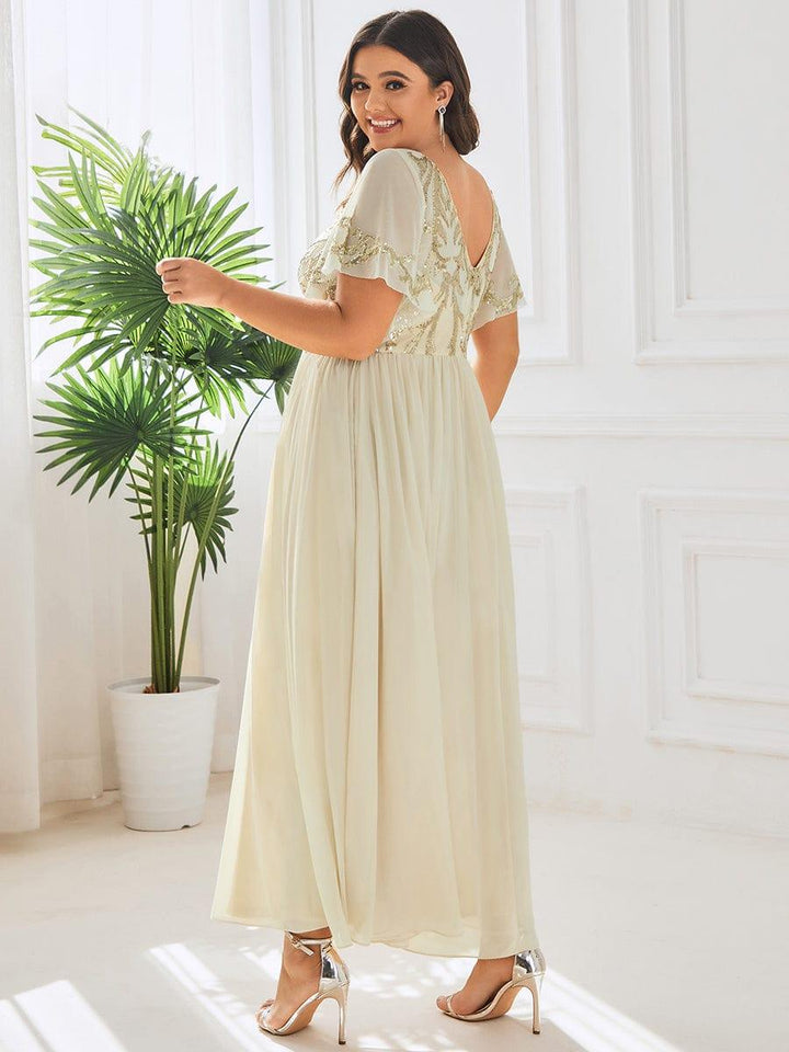 ever HAZEL|Short Sleeve V-Neck Sequin Chiffon A-Line Mother of the Bride Dress