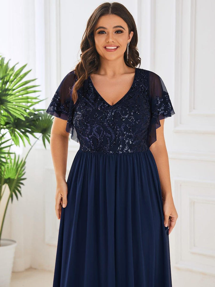ever HAZEL|Short Sleeve V-Neck Sequin Chiffon A-Line Mother of the Bride Dress