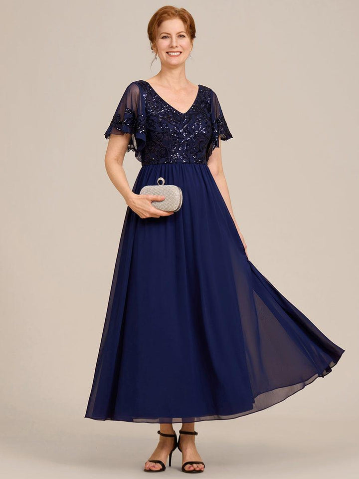 ever HAZEL|Short Sleeve V-Neck Sequin Chiffon A-Line Mother of the Bride Dress