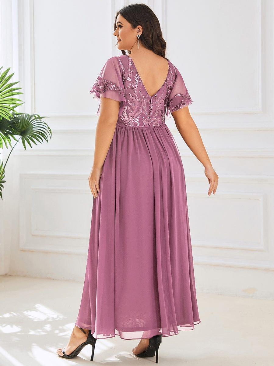 ever HAZEL|Short Sleeve V-Neck Sequin Chiffon A-Line Mother of the Bride Dress