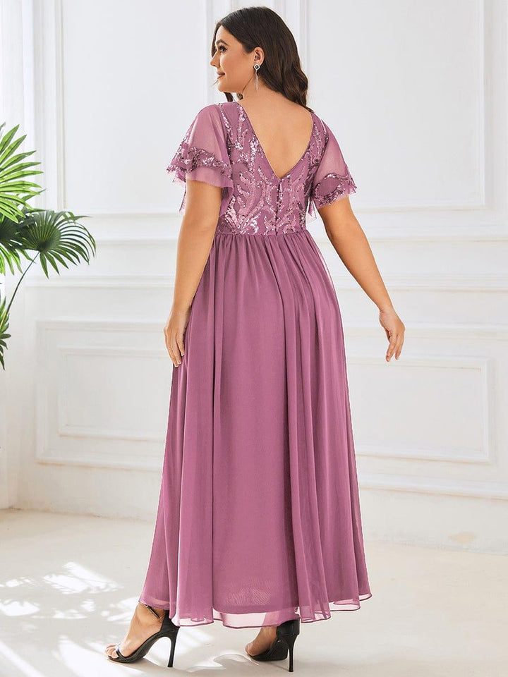 ever HAZEL|Short Sleeve V-Neck Sequin Chiffon A-Line Mother of the Bride Dress