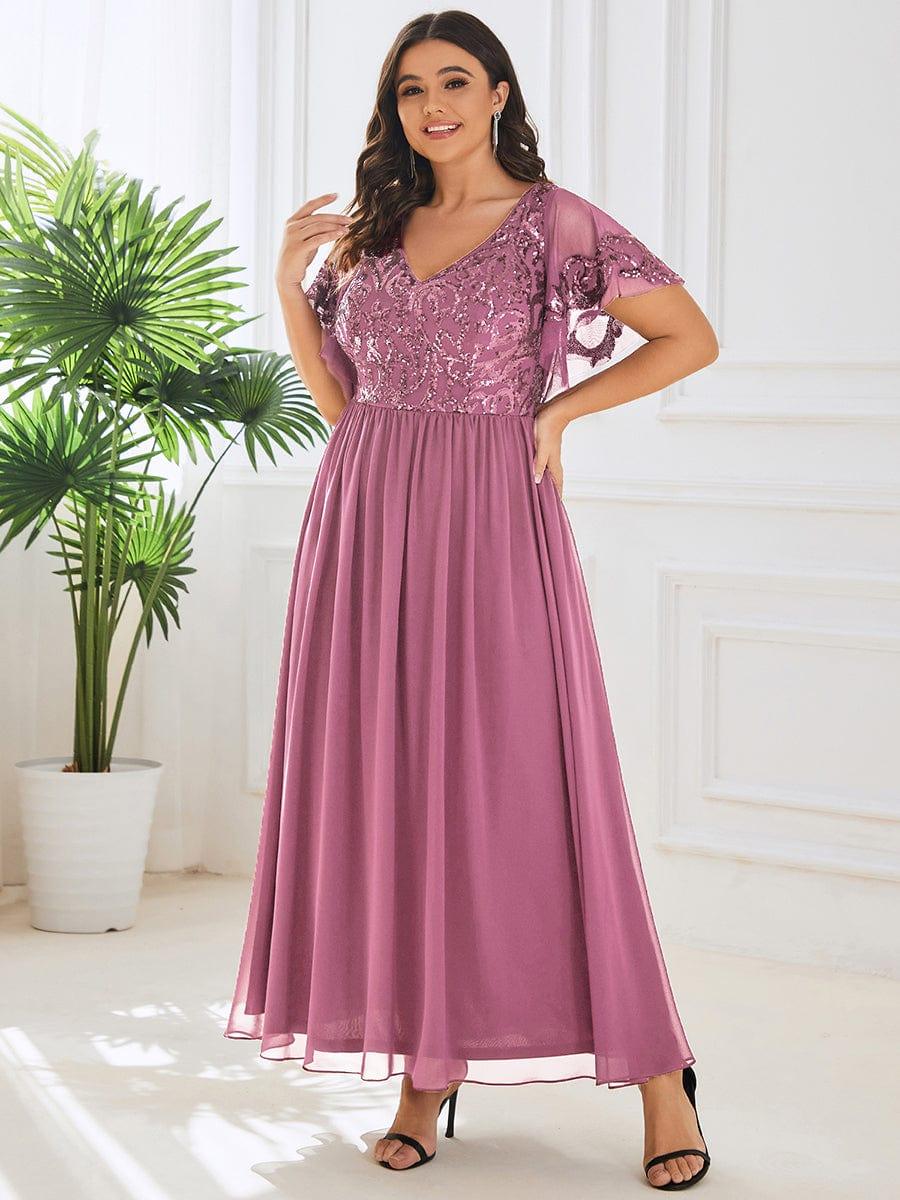 ever HAZEL|Short Sleeve V-Neck Sequin Chiffon A-Line Mother of the Bride Dress