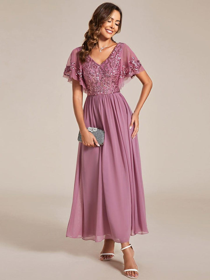 ever HAZEL|Short Sleeve V-Neck Sequin Chiffon A-Line Mother of the Bride Dress