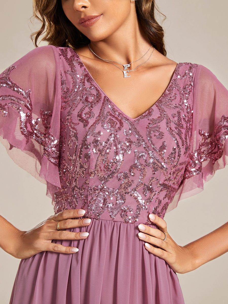 ever HAZEL|Short Sleeve V-Neck Sequin Chiffon A-Line Mother of the Bride Dress