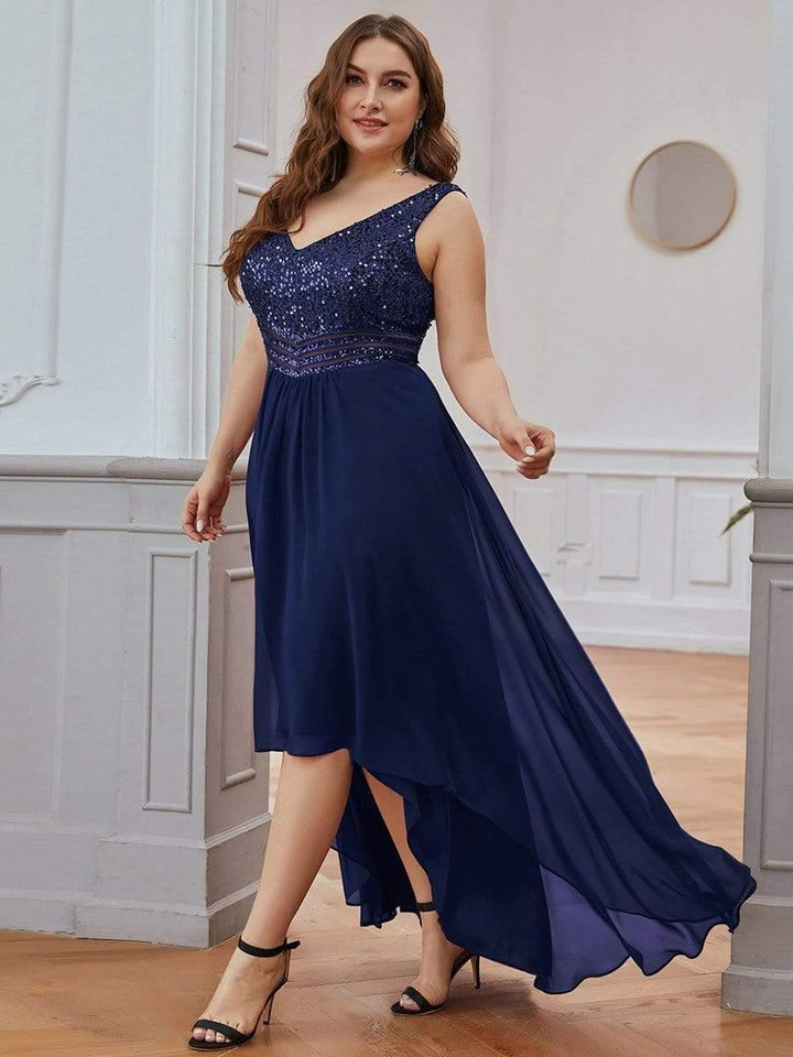 Sexy High-Low Maxi Chiffon Evening Dresses with Sequin