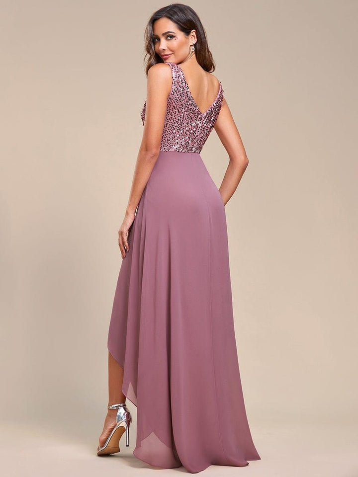 Sexy High-Low Maxi Chiffon Evening Dresses with Sequin