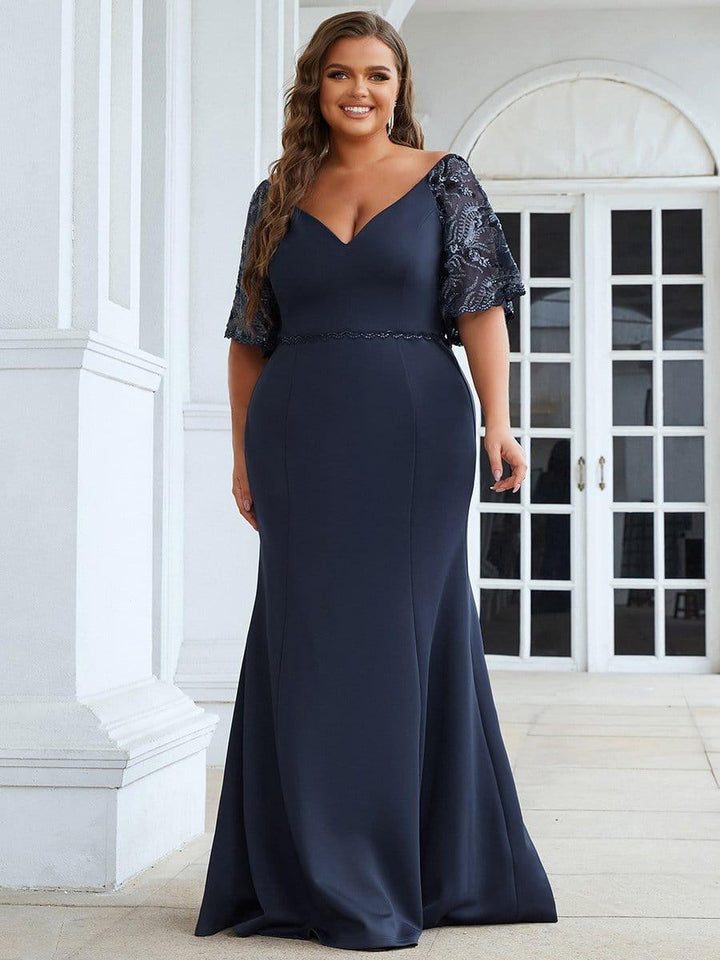 ever SLOANE|Sexy V Neck Maxi Bodycon Mother of the Bride Dress