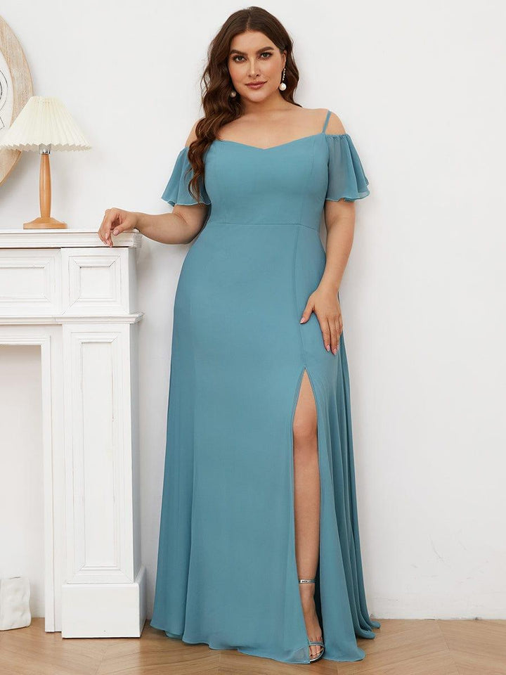 pretty REYA|Plus Size Cold Shoulder Formal Bridesmaid Dress with Side Slit