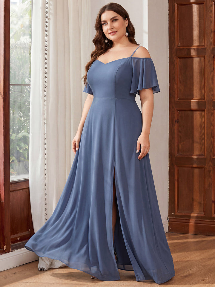 pretty REYA|Plus Size Cold Shoulder Formal Bridesmaid Dress with Side Slit