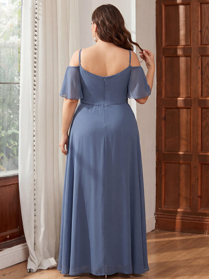 pretty REYA|Plus Size Cold Shoulder Formal Bridesmaid Dress with Side Slit